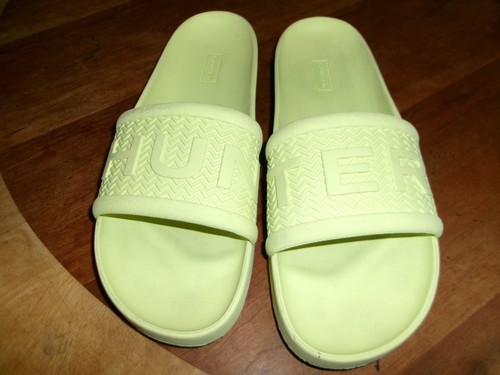 Hunter Slides green logo Pool Beach Sandals unisex Size UK 11 US 12