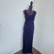 Tahari Women Navy Blue Sleeveless Slit Maxi Summer Dress  Stretch Rayon Jersey S