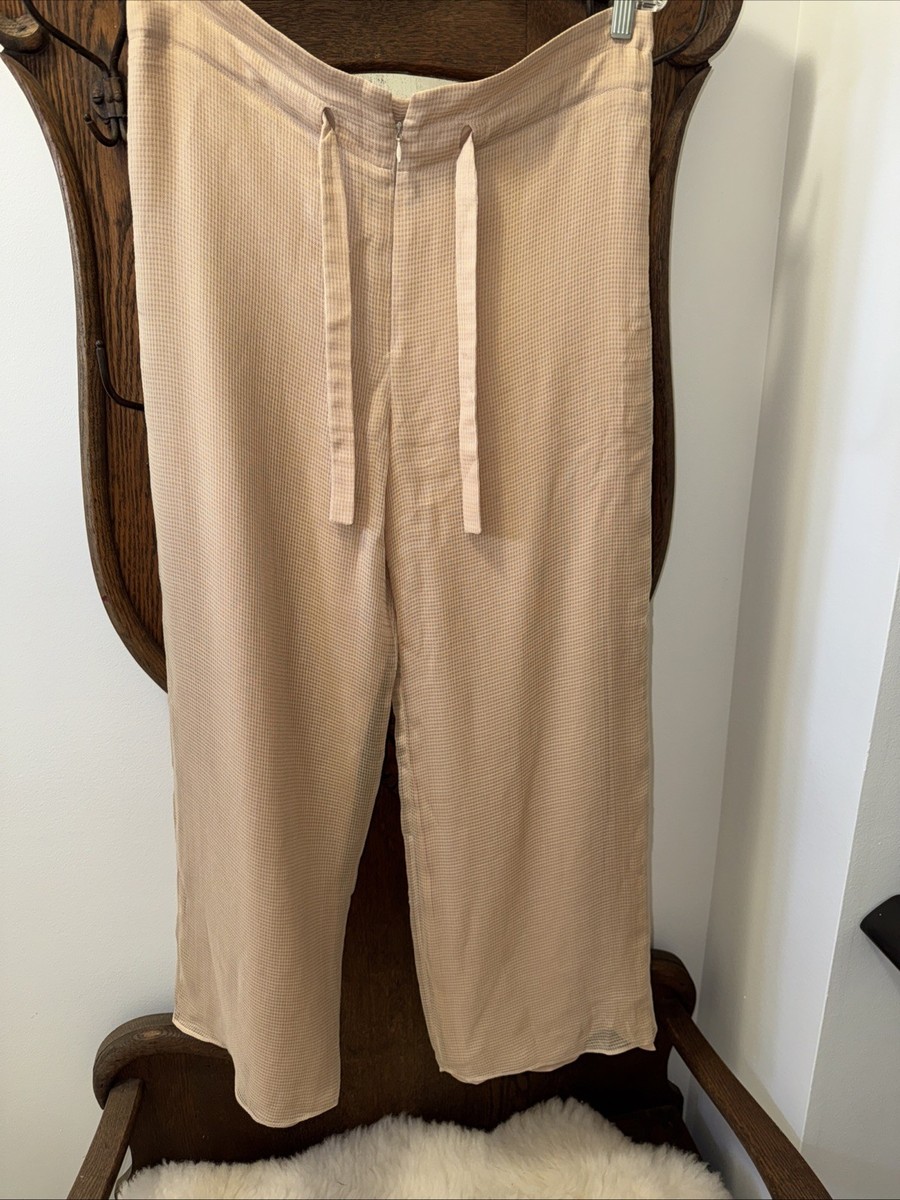 Giorgio Armani women's Silk Zip Drawstring Beige Wide Leg Pants US