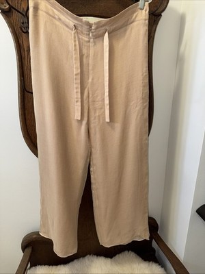 Giorgio Armani women's Silk Zip Drawstring Beige Wide Leg Pants US