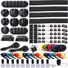 300PCS Cable Management Kit,4 Cable Sleeve 35 Cable Clips with 11Cord Holders,20