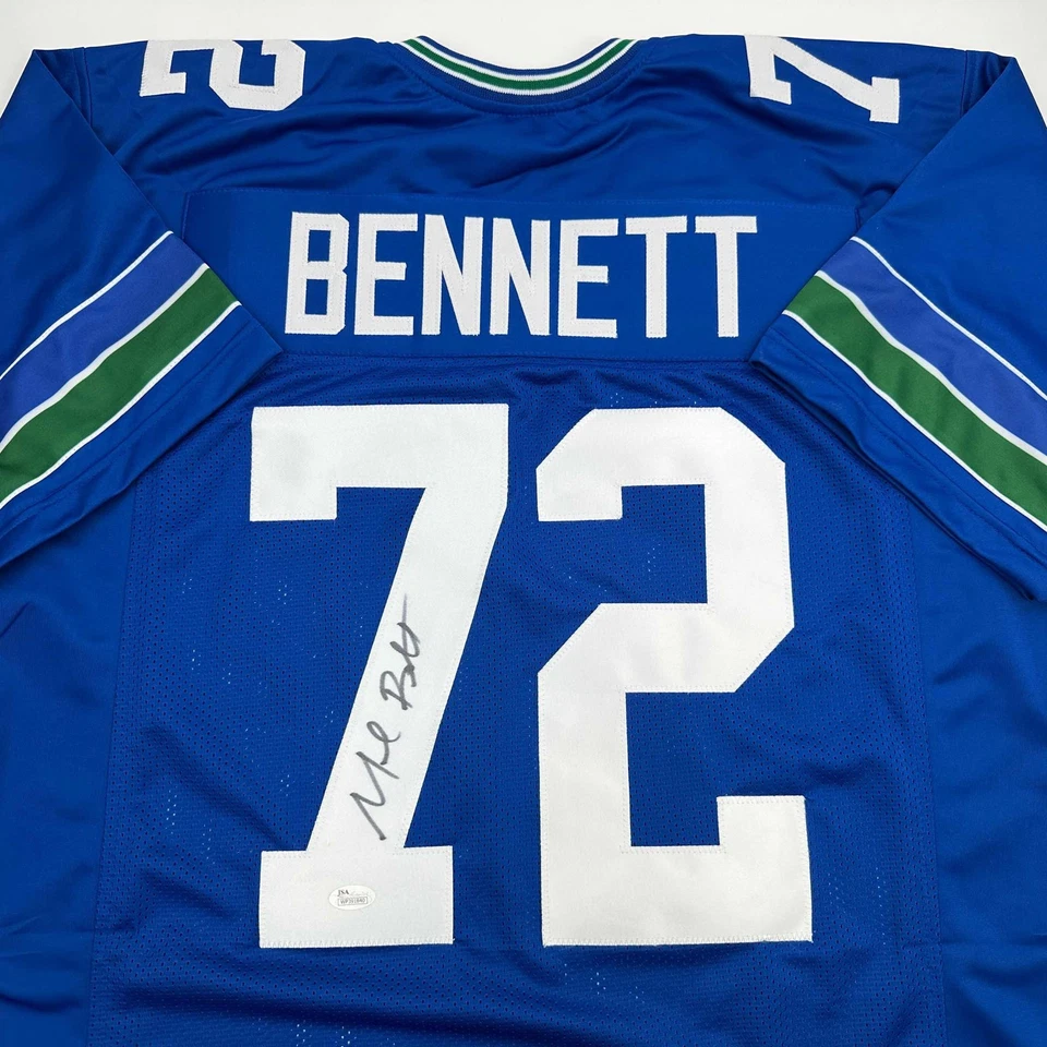 Autographed/Signed Michael Bennett Seattle Blue Retro Football Jersey JSA COA - Image 2 of 4