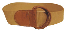 Circa Women's Beige Woven Fabric Belt with Leather Tabs S/M