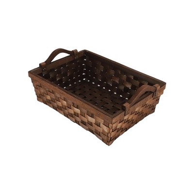 Rectangular Wicker Basket Woven Wooden Storage Tray Handles Bread Dark Brown