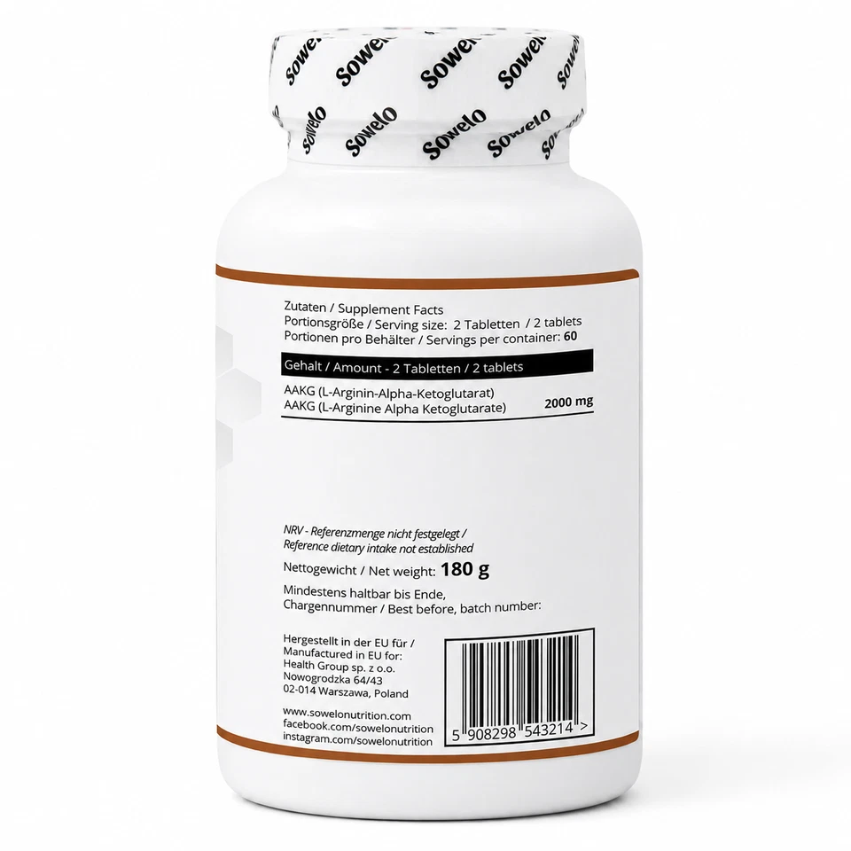 AAKG 1000 mg – L-Arginin für Muskelpumpe & Potenz – Hochdosiert – Sowelo - Bild 2 von 4