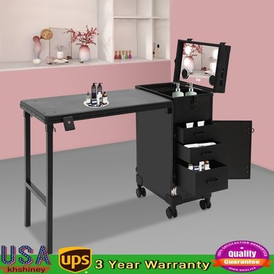 Pro Rolling Makeup Trolley Case Alloy Cosmetic Case with 3 Drawers & Mirror