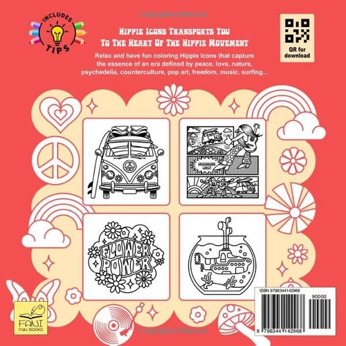 Hippie Icons Coloring Book: Discover the Hippie Spirit. 50 Groovy Drawings of Pe - Picture 2 of 2