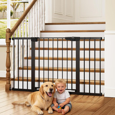 30-54" Extra Wide Baby Gate for Stairs, Dual Lock Self-Closing Dog Gate Indoor