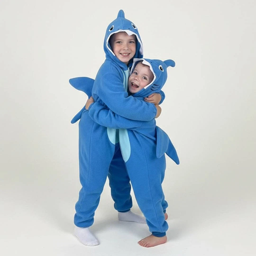 Funidelia Costume Onesie Squalo Per Bambina E Bambino – Grigio/Argento, Tuta Con Cappuccio, 100% Poliestere, Taglia 10-12 Anni