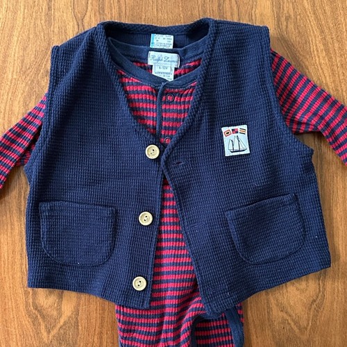 Ralph Lauren Baby one piece+ Nautical Teddy Bear sweater & Vest Set – Size 6–12M - Picture 5 of 11