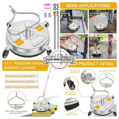 #ad EVEAGE 13.7in Pressure Washer Surface Cleaner 4000 PSI 4 Wheel Stainless Steel $119.69