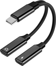 USB C Splitter 1 in 2 Out Dual USB C Type Headphone and Charger Audio Adapter, H