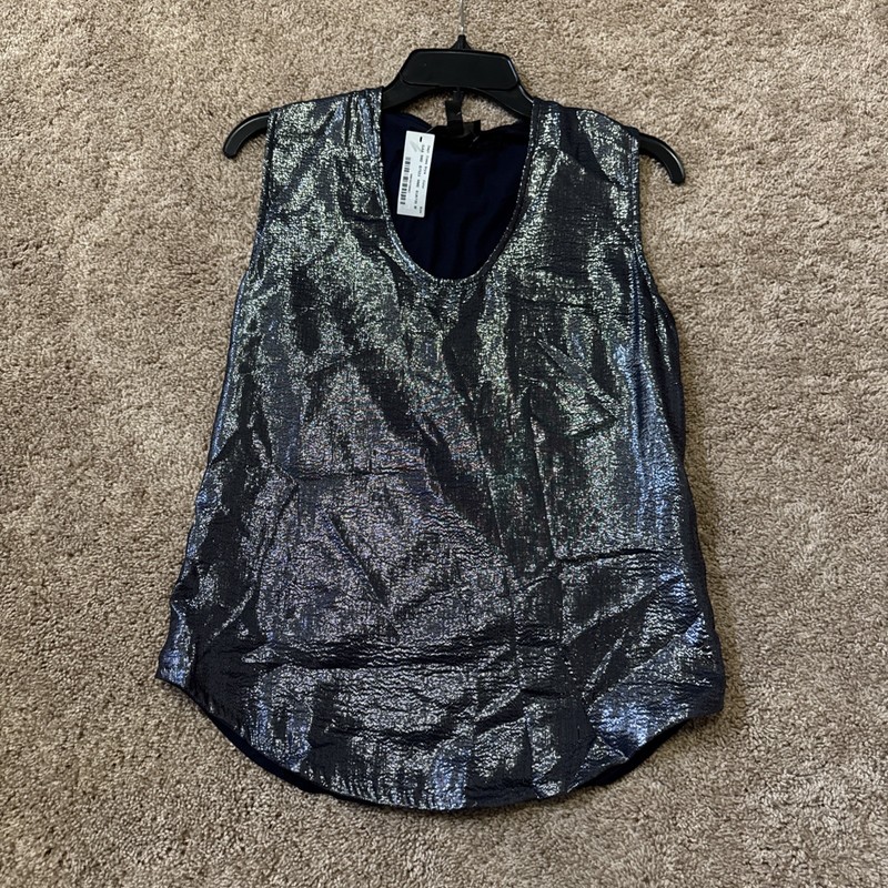 JCrew NEW Women’s M Sleeveless Navy Sparkle Tank Top Blouse -Silk Metallic front