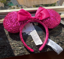 Hot Pink Headband Bow Magenta Orchid Disney Parks Mickey Mouse Ears Sequin US