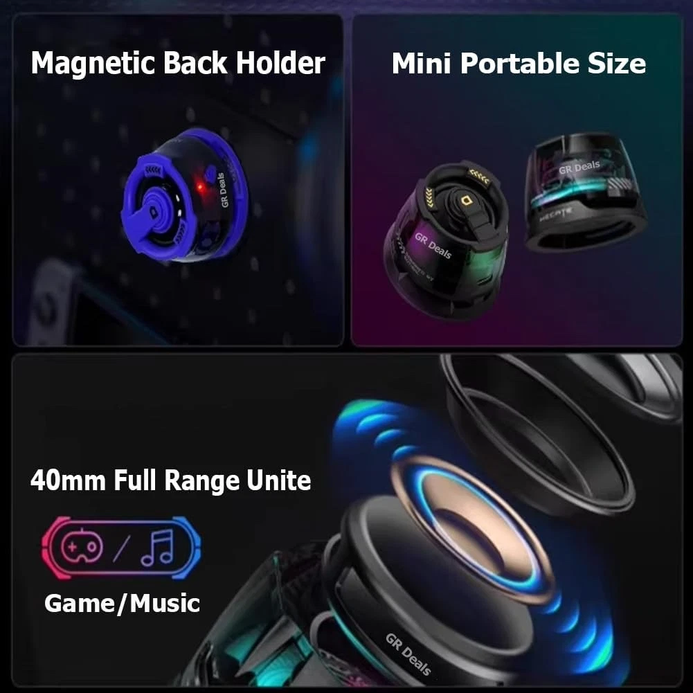Mini Bluetooth Speaker Wireless Magnetic RGB Light Portable w/ Phone Holder - Picture 3 of 14