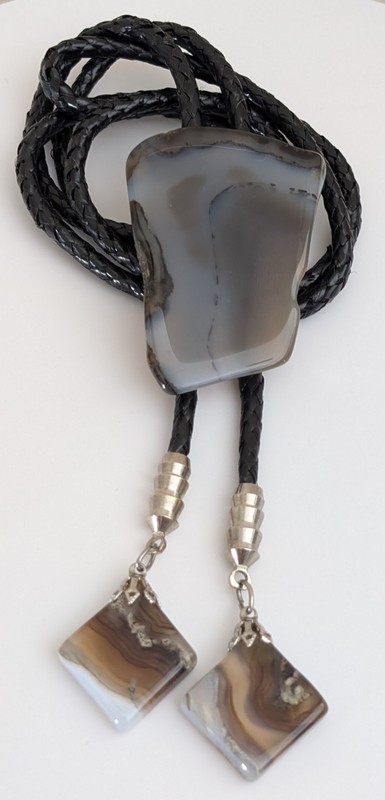 Vintage Montana Moss Agate Bolo Tie Translucent Sliced Stone Cowboy Western 70s