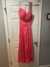 Faviana New York Pink Embellished One-Shoulder Formal Gown Dress Size 18
