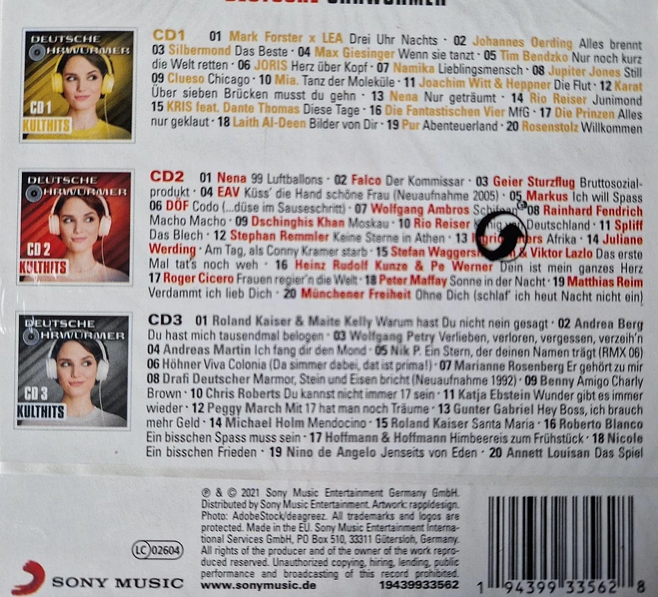 Deutsche Ohrwürmer, Schlager Sammlung auf 3 Cd's, Nena, Falca, Forster, NEU/OVP - Bild 2 von 2