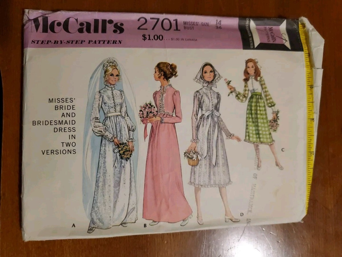 VTG 1970 McCall's Sewing Pattern 2701 Wedding Dress Bridesmaid Dress S14  CUT | eBay
