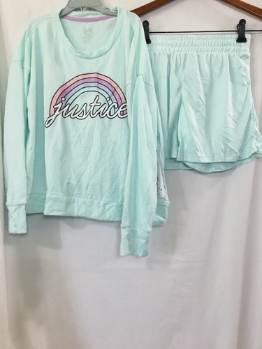 New Justice Girls Rainbow Fleece Long Sleeve Top & Short 2 Pc Pajama Set U pick - Picture 4 of 4