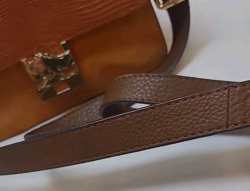 Vince Camuto Handbag Purse Satchel Burnt Orange Suede & Lizard Look Leather - Picture 7 of 23