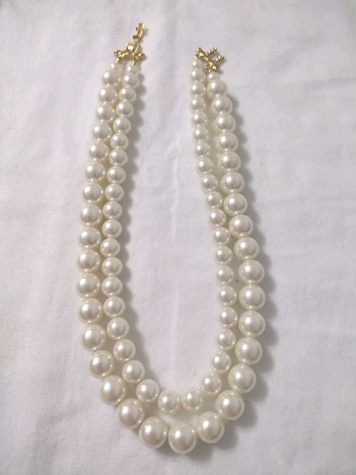 Double Strand Large Pearl NECKLACE Costume Vintage Granny Core eBay
