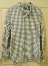 EUC Chaps Blue and White Checkered 100% Cotton Casual Long Sleeve Shirt