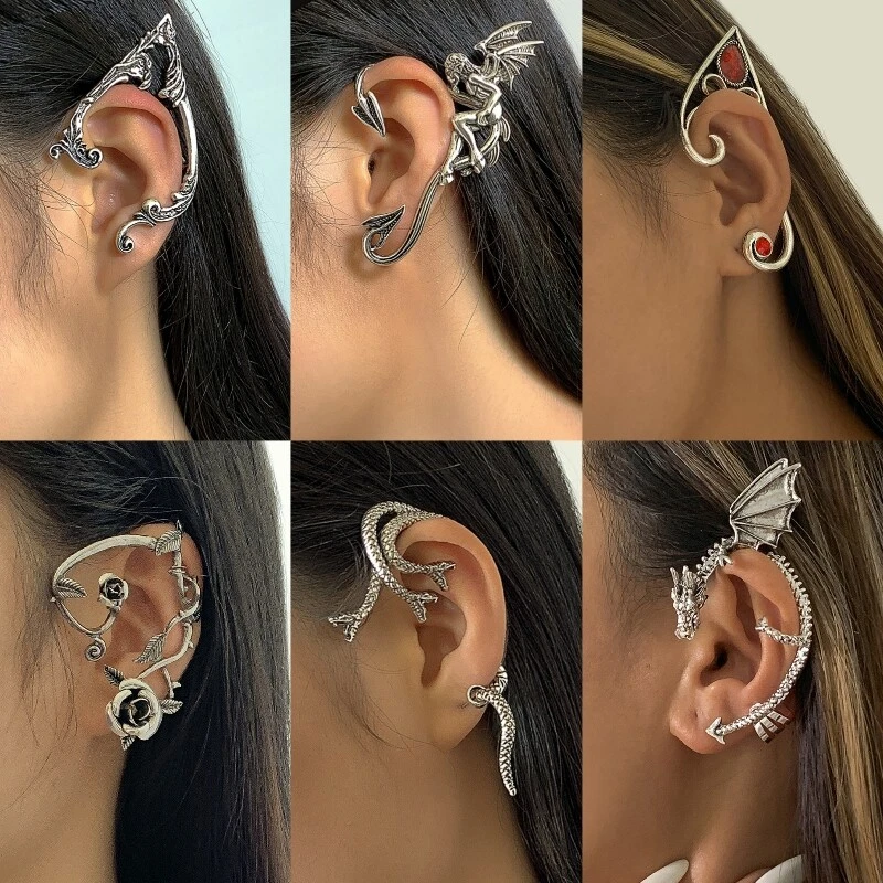 Boucles d oreilles clous elfe serpent argent clip poignet f te bijoux cadeau