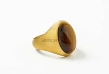 Natural Tiger's Eye Gemstone with 14K Gold Plated Silver Ring For Men's 1618