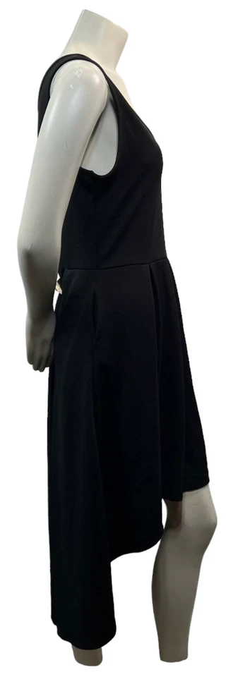 Vestido 24 Seven Fit & Flare para mujer talla grande negro sin mangas cuello en V plisado nuevo Foto 4 de 4