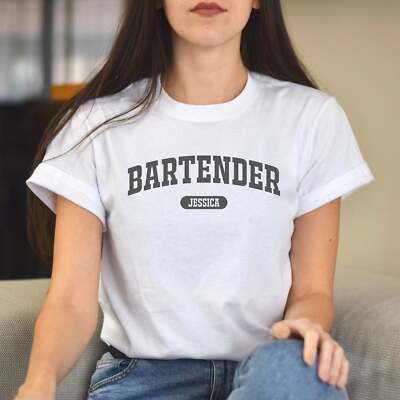Bartender Personalized Unisex T-shirt Custom Waitress barmen White Sand Light Bl