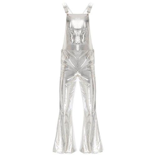Men Metallic Festival Jumpsuit Romper Adjustable Suspender with Pockets Overalls - Picture 8 of 45