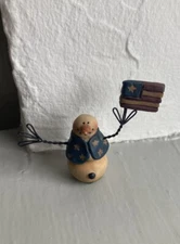Blossom Bucket Suzi Skoglund Snowman Figurine Miniature Christmas Americana Flag