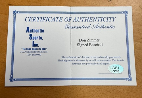 Don Zimmer Autographed Baseball Authentic Sports Inc. Authenticated - Picture 4 of 6