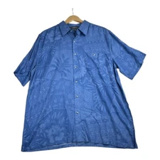 New Croft & Barrow Mens Rayon Tropical Print Button Down Shirt size Large Blue