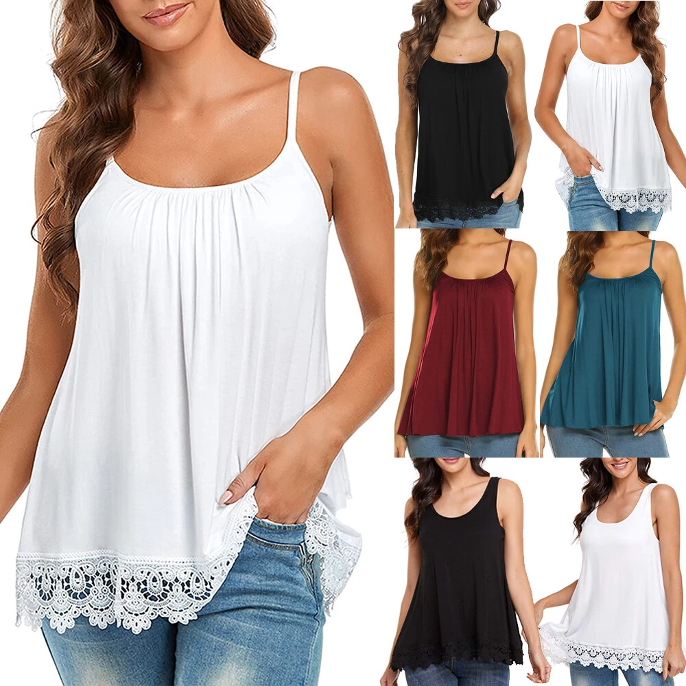 Womens Cami with Built in Bra Cup Casual Flowy Swing Pleated Tank Top  Sleeveless