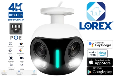 Lorex H20 4K 8MP Dual Lens IP Wired Security Camera Smart Lighting 180 Panoramic