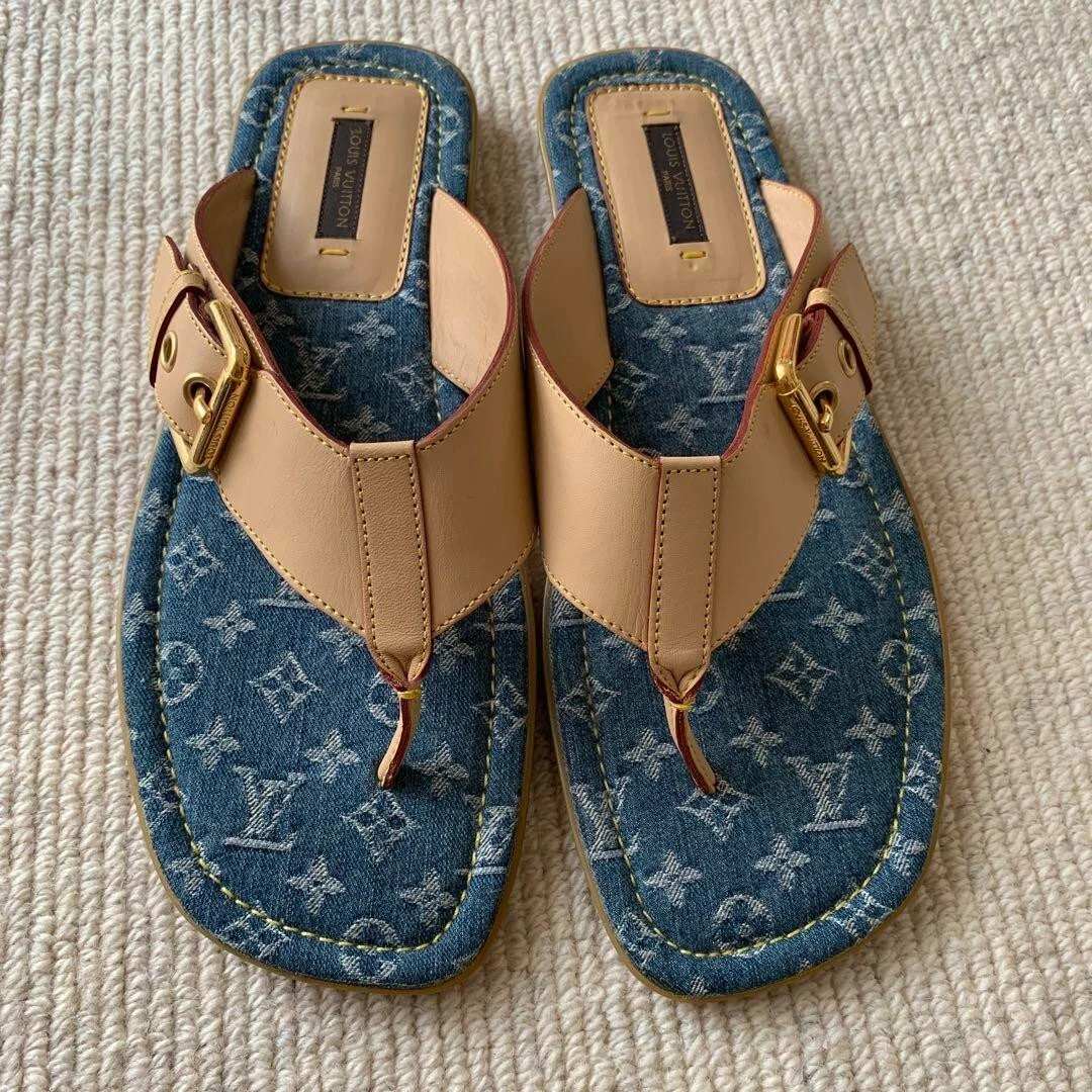 Louis Vuitton Monogram Denim and Leather Sandals