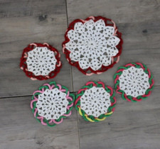 VINTAGE Handmade Crochet Round Doilies Coasters Bundle Set