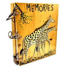 Vtg Handpainted Giraffe Wood Album Memories Scrapbook Signed K J Mills Giraffes