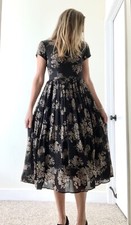 evening dress short sleeve tea length SILK small Vintage