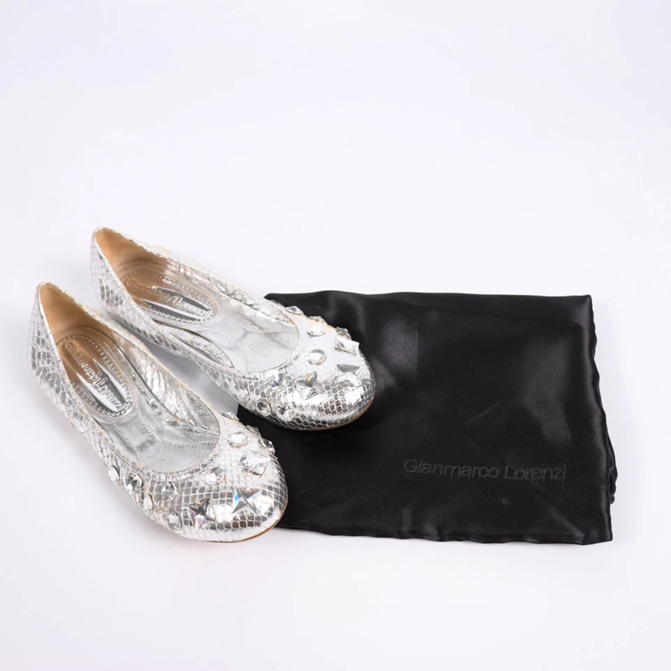 Pisos de ballet Gianmarco Lorenzi plateados talla 37 EU / 7 US Foto 2 de 4