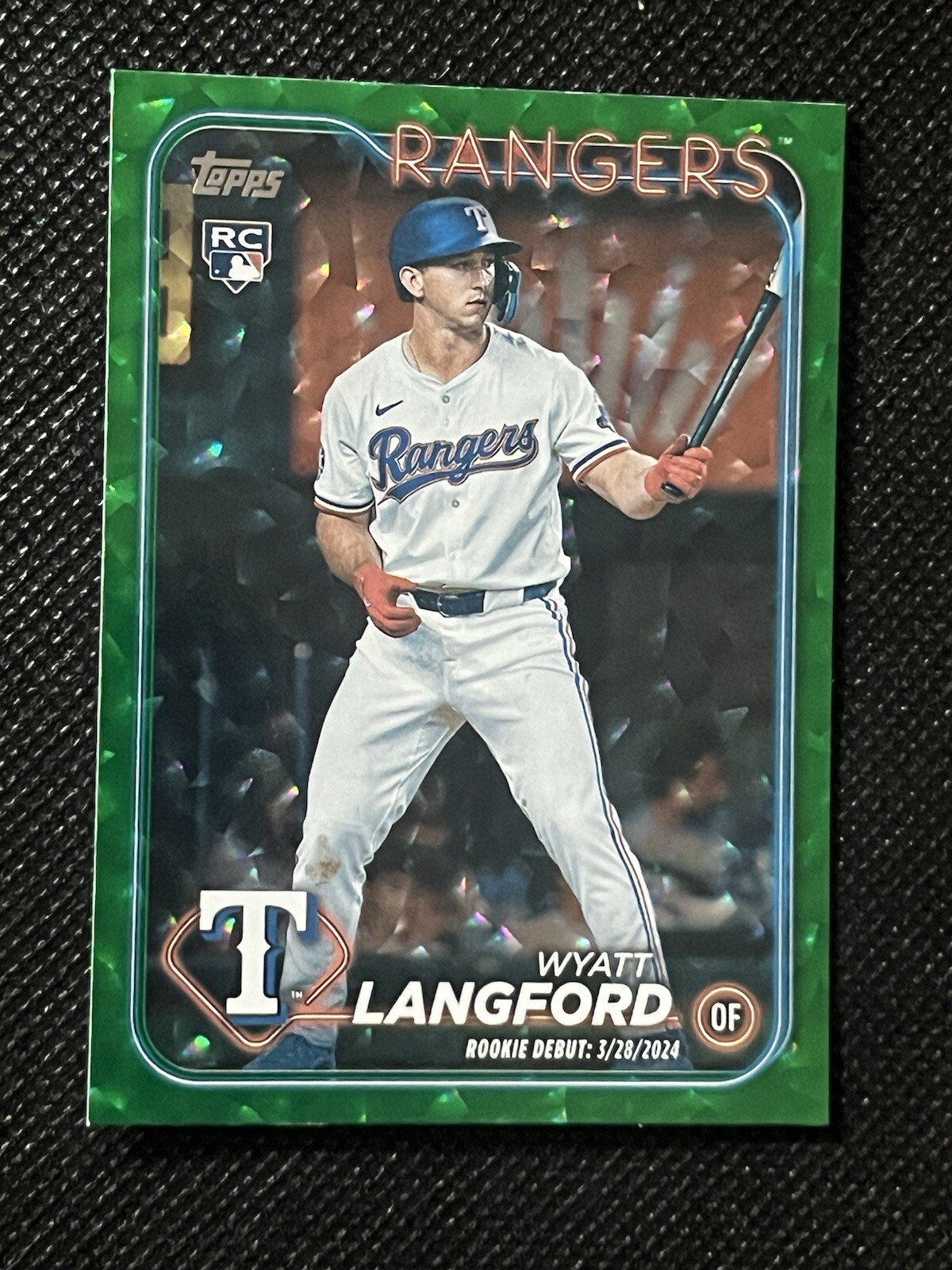 2024 Topps Update Green Foil Crackle Wyatt Langford /499 Rangers RC Rookie Debut