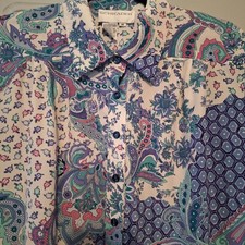 Vtg Schrader Button Blouse Maxi Skirt Set Womans 14 Pastel Asian Paisley Floral