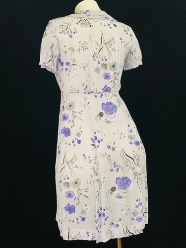 Vintage 1940s purple floral dress, rayon collar short sleeve poppy sheer XL plus - Picture 5 of 7
