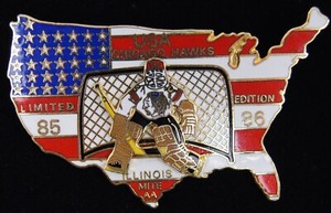 85-86 Unique Pins Limited Edition USA MAP Chicago Blackhawks #164 Metal Pin
