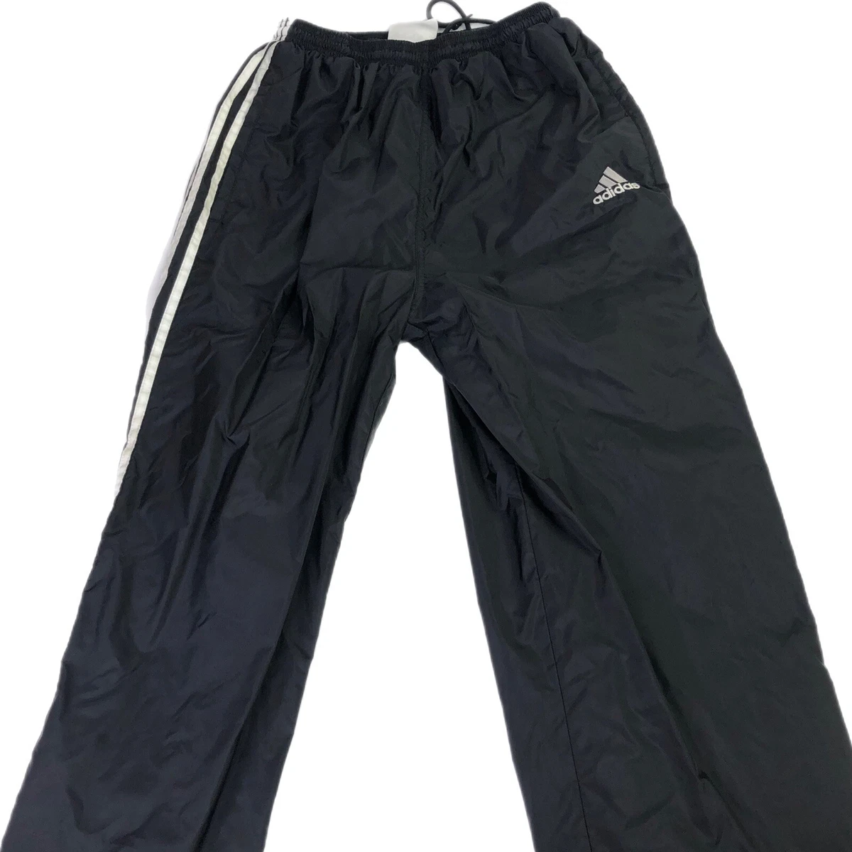 Vintage Adidas Team Lined Tear Away Windbreaker Track Pants Black Sz L 3 Stripe