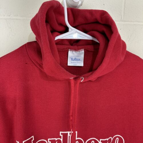 Vintage 90’s Marlboro Logo Red Drawstring Hoodie Sweatshirt Large Made in USA - 第 3/23 張圖片