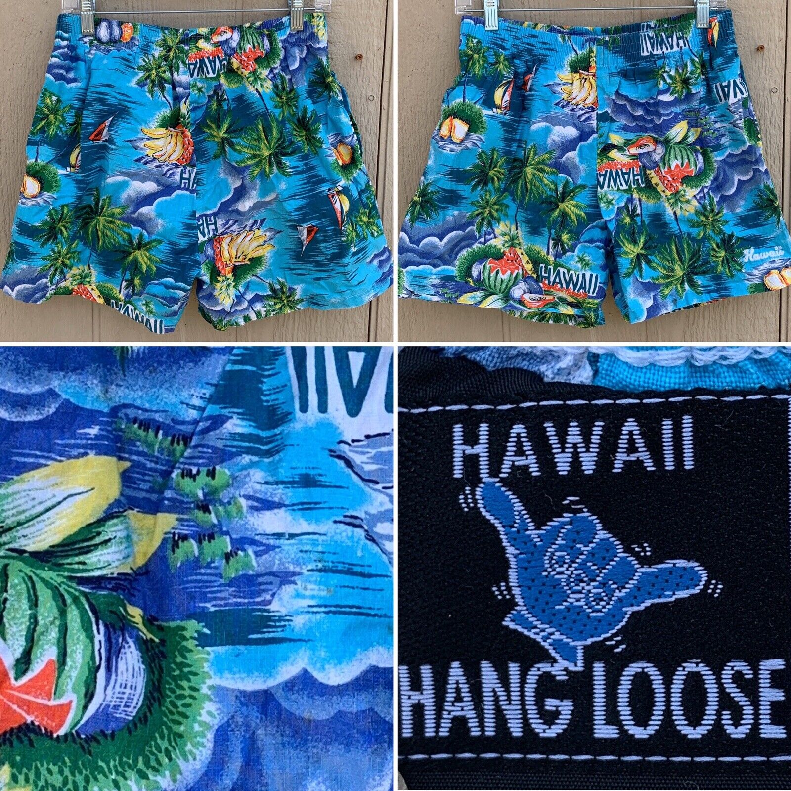 Vintage Hawaii Hang Loose Swim Shorts Cotton W/ Polyester Lining M 80s Hawaiian WYPRZEDAŻ, najnowsza praca