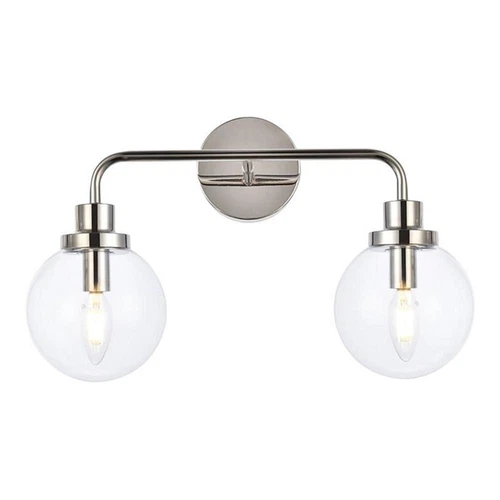 Living District Hanson 2-Light Metal Bath Sconce in Polished Nickel and Clear - Picture 1 of 7